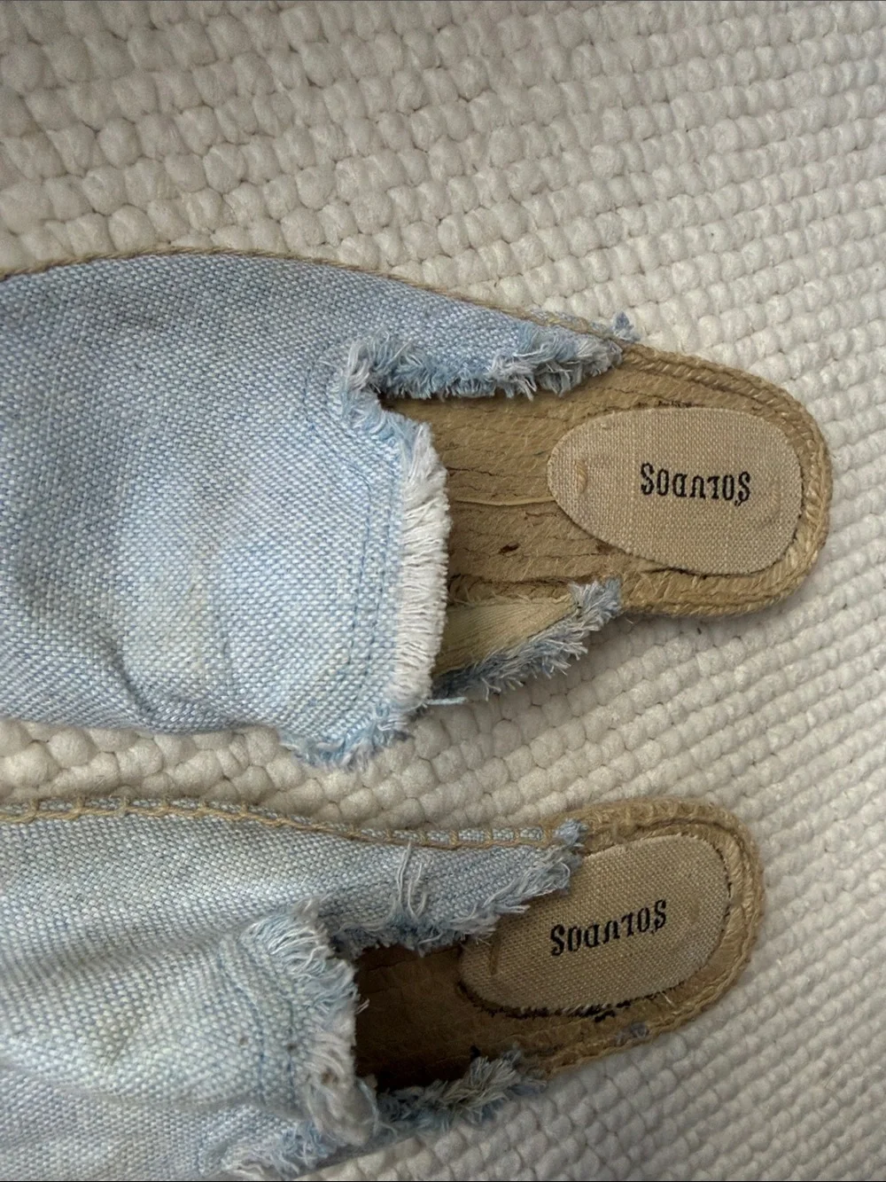 Soludos Light Blue Frayed Canvas Espadrille Mules